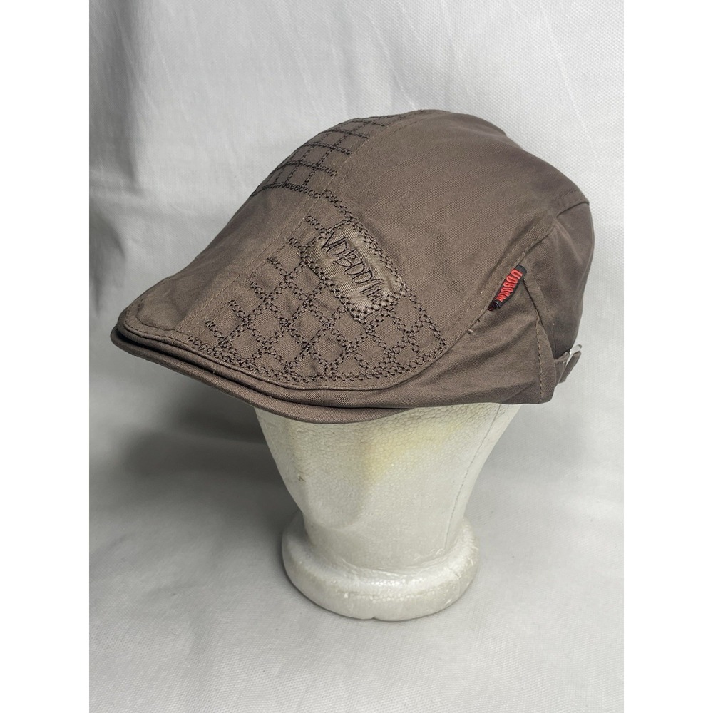 Voboom Embroidered Newsboy Beret Cabbie Cap Coffee Brown Buckle Adjustment